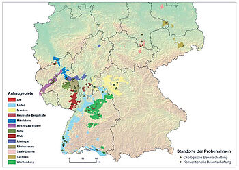 Abb. 1 Standorte der Bodenprobenahmen in deutschen Qualitätsweinanbaugebieten
